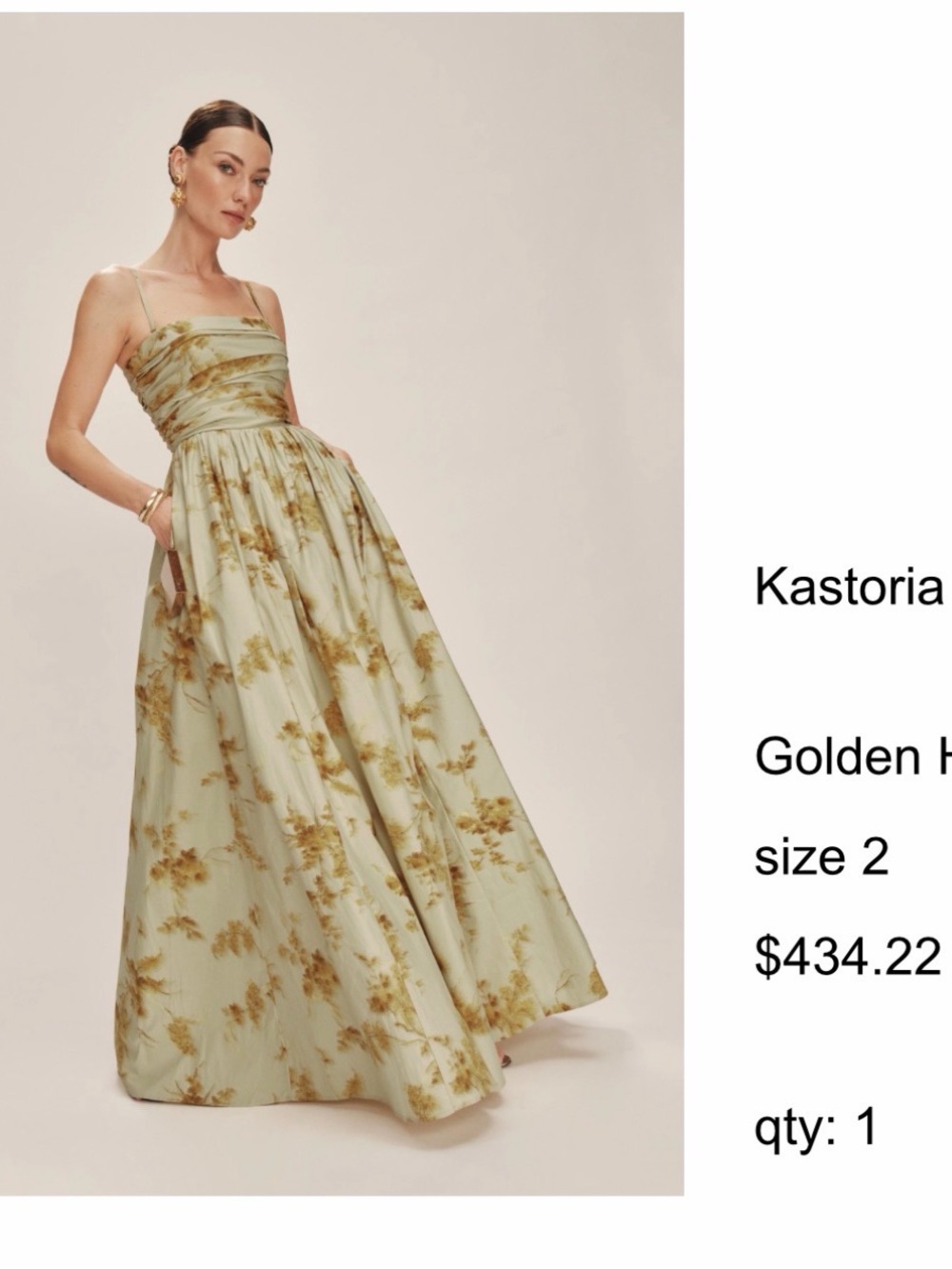 Storia Sage Green and Gold Floral Strapless Maxi Dress
